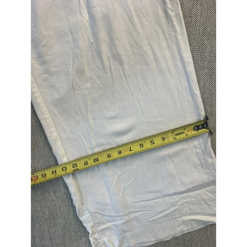 H&M White 100% Linen Wide-Leg Women's Dress Pants, Size XL Zipper, Flat Front